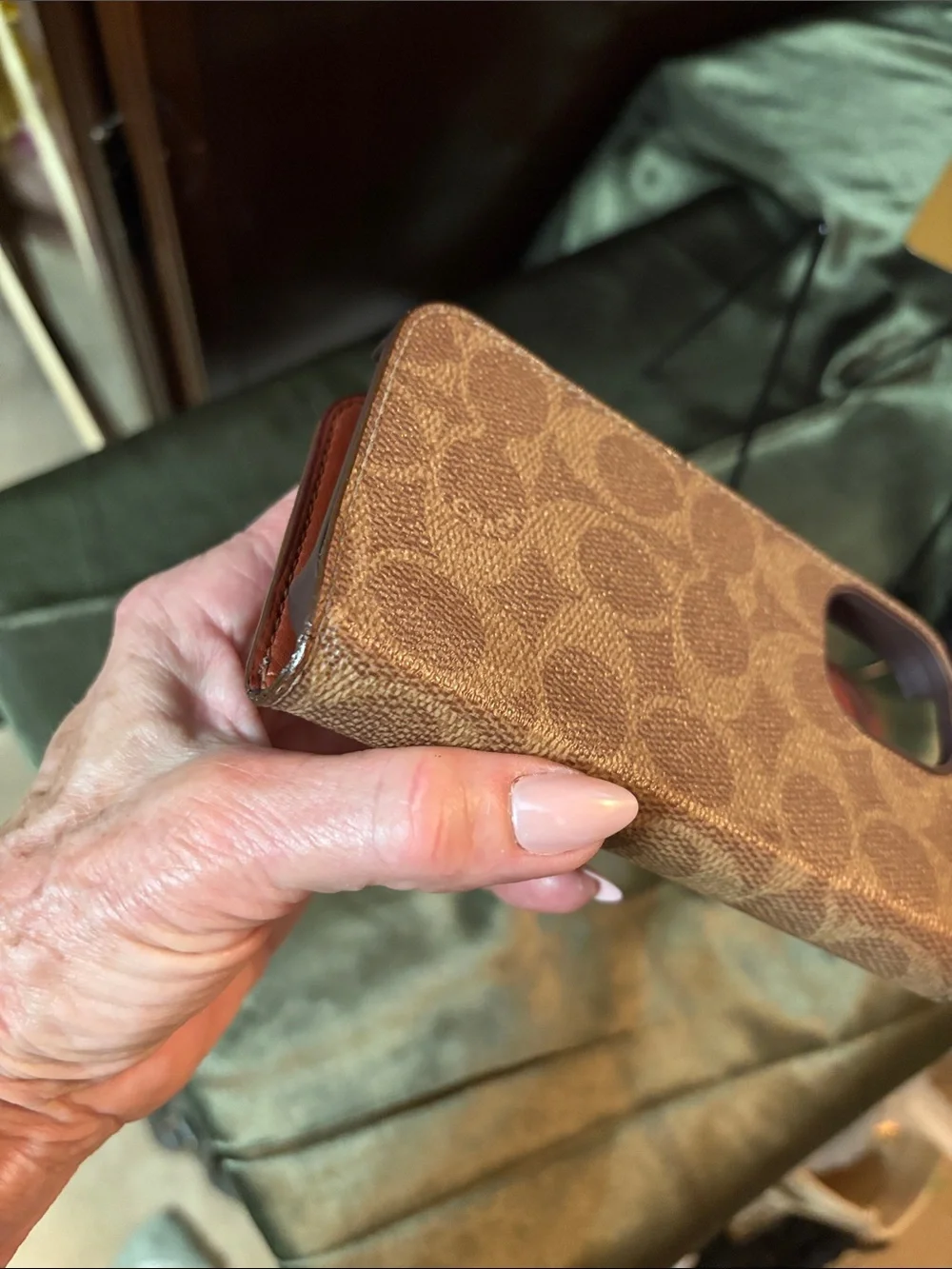 Coach Signature Folio Phone Case in Brown and Tan fits 16